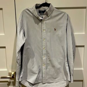 Ralph Lauren Men’s Button down, navy and white stripe size medium Custon fit